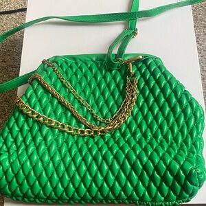 Vibrant Green Quilted Crossbody Bag with Chain Detail